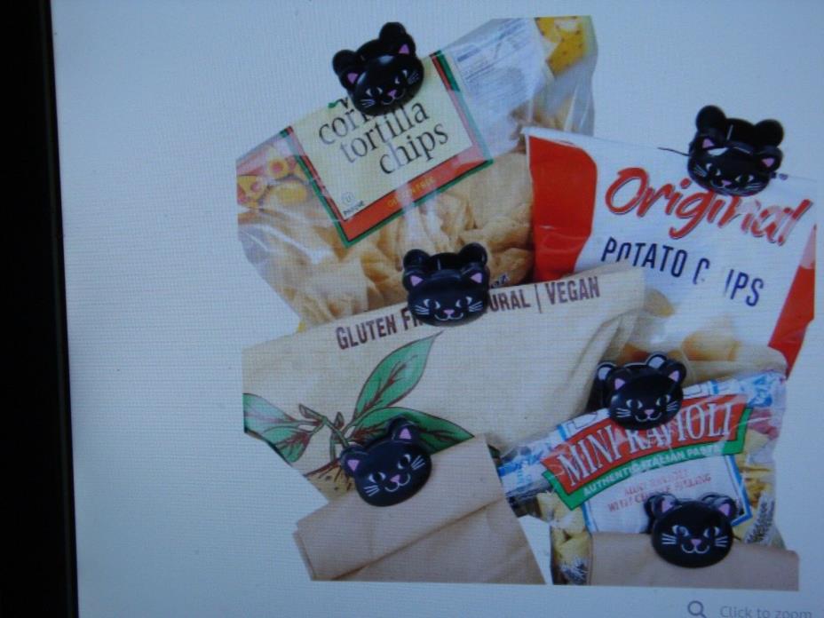 NEW Kikkerland Black Cat Bag Clips -Set of 6 Keep food fresh, cute