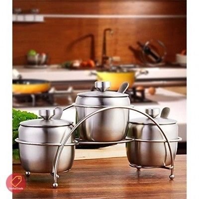 Stainless Steel Condiment Organizer Seasoning Containers Set Spice Kitchen Rack