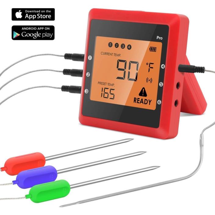 Cooking thermometer, Hexdeer Digital Meat Thermometer with 4 Probes for BBQ Gril
