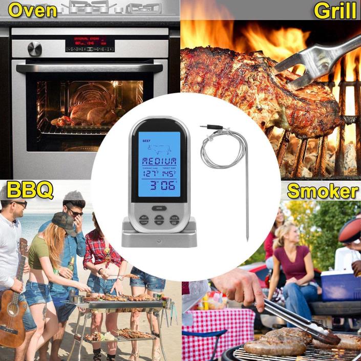 LCD Digital Meat Thermometer W/ 30m Remote Timer For BBQ Oven Grill Smoker US
