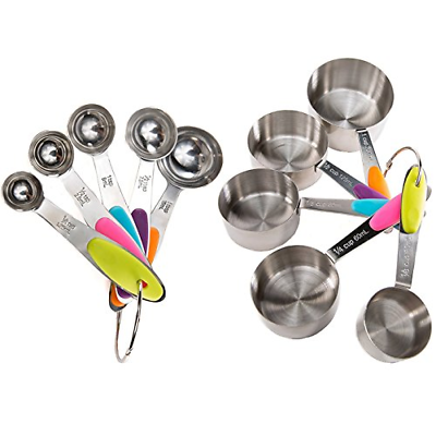 Evoio Measuring Cups and Spoons Sets of 10 18/8 Stainless Steel Premium Quality