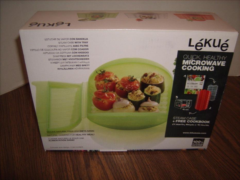 Lekue Steam Case Orange Microwave Steamer w/Tray & Cookbook NEW in BOX