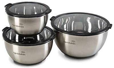FGS Kitchen Mixing Bowl Set - Stainless Steel Mixing Bowls with Transparent Lids