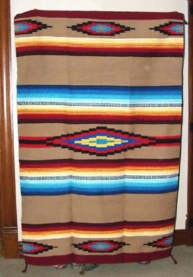 Saltillo Mexican Throw or Area Rug Tapestry Southwestern Lg 4x6' Acrylic GOLD