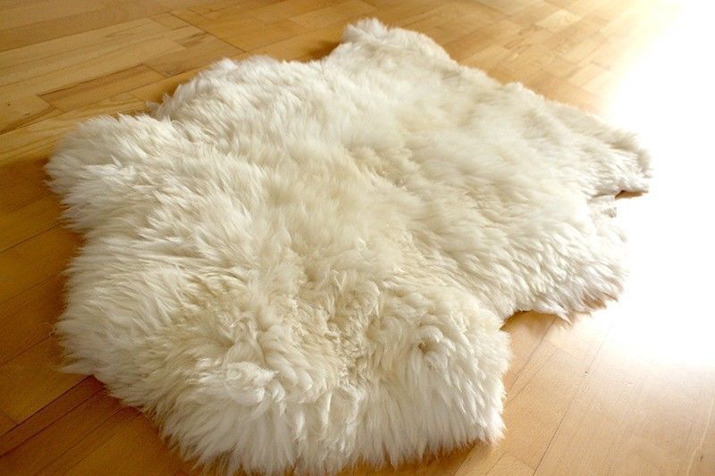 Natural Genuine Australian Sheepskin Rug Single Pelt Ivory White 2x3' Flat Sale