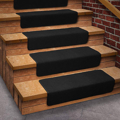 Set of 13 ATTACHABLE Basement Step Carpet Stair Treads BLACK