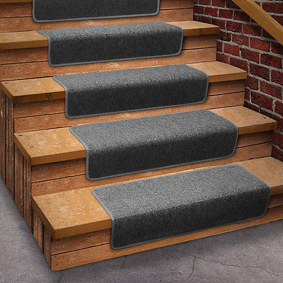 Set of 13 ATTACHABLE Basement Step Carpet Stair Treads GRAY
