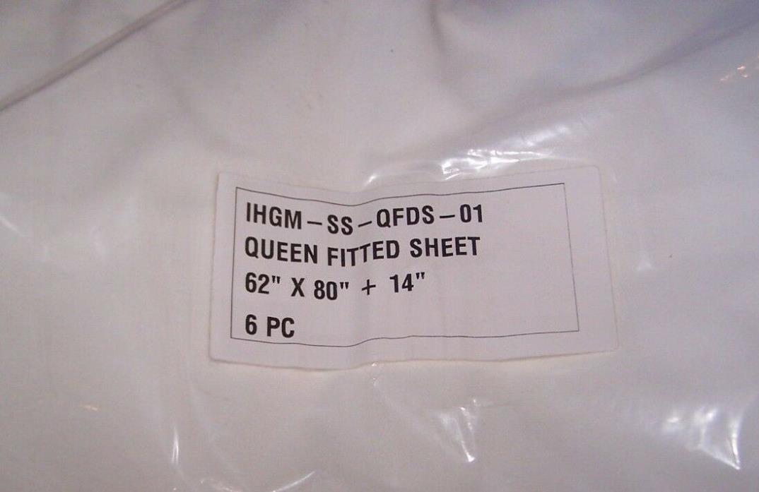 LOT of 6 NEW WHITE 62x80x14 T210  FITTED SHEETS QUEEN HOTEL QUALITY GRADE