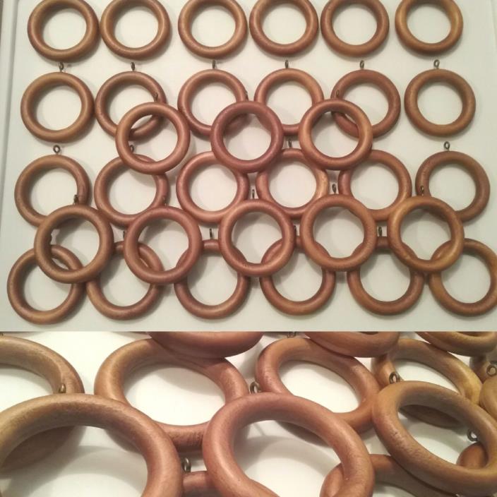 VTG LOT OF 30 MEDIUM BROWN WOODEN CURTAIN RINGS WITH SCREW EYES (#350).