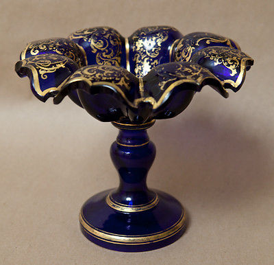 Antique Moser Bohemia Cobalt Blue Glass Compote