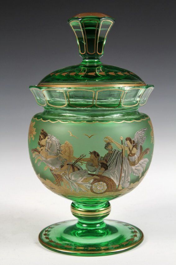 Magnificent Antique Czech Moser Glass Jar Wolfgang Berndt Enameled C.1910