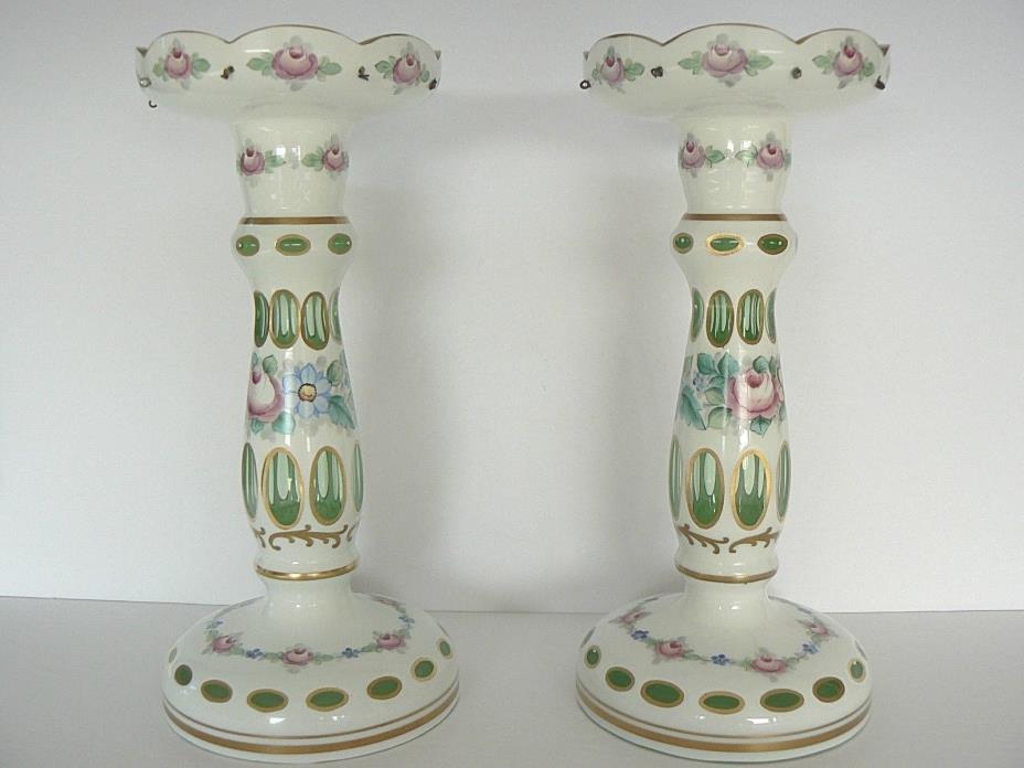Beautiful Pair Czech Bohemian Glass Mantle Lusters Lustres 10 3/8