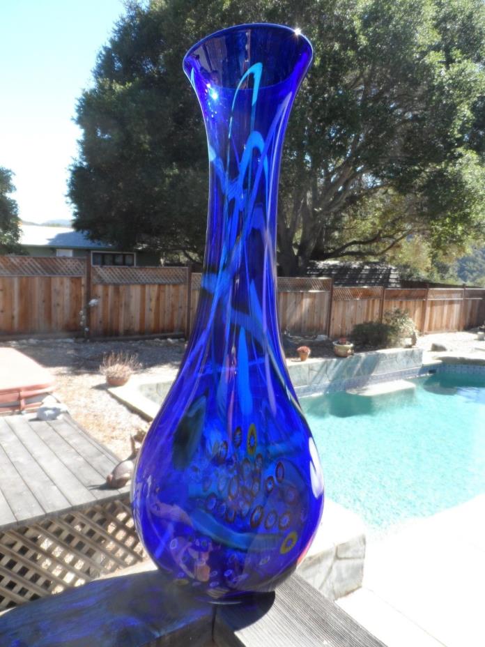 Huge Cobalt Blue Murano Vase Hand Blown Millefiori 25