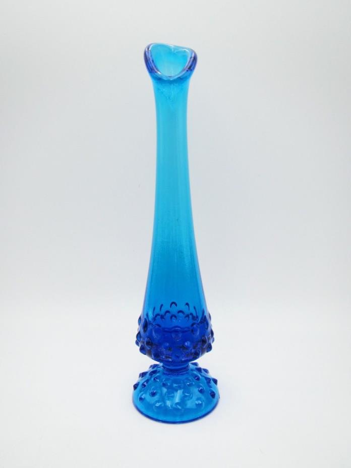 Vintage Mid Century FENTON Cobalt Blue Glass Hobnail Stretch Swung Bud 10.5 Vase