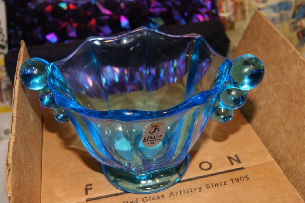 fenton handmade blue art glass bowl with original box