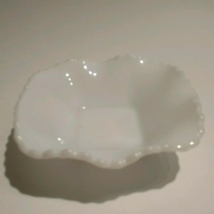 Vintage Milk Glass Ruffled Edge Square Diamond Pattern Candy/Nut Dish