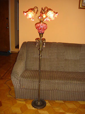 Vintage FENTON Cranberry Opalescent Daisy & Fern FLOOR LAMP