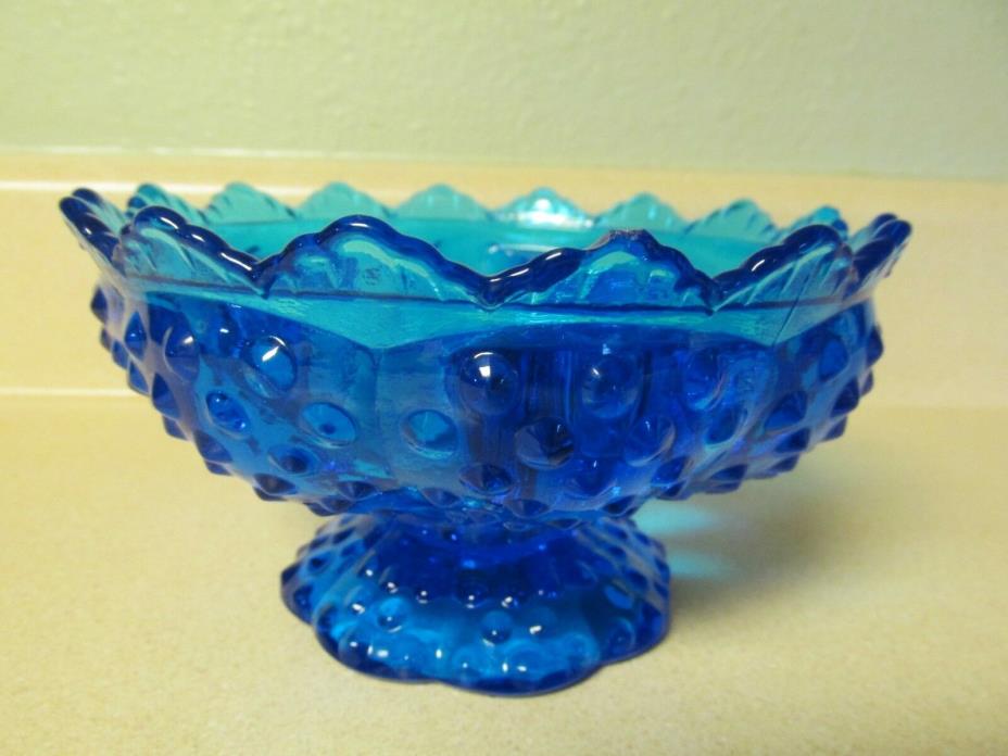 VINTAGE FENTON COBALT BLUE SIX-CANDLE HOBNAIL PEDESTAL BOWL LABELED!