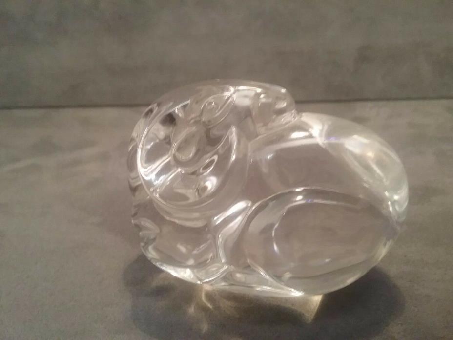 STEUBEN CLEAR ART CRYSTAL Ram at Rest Hand Cooler, Paperweight, Figurine Signed