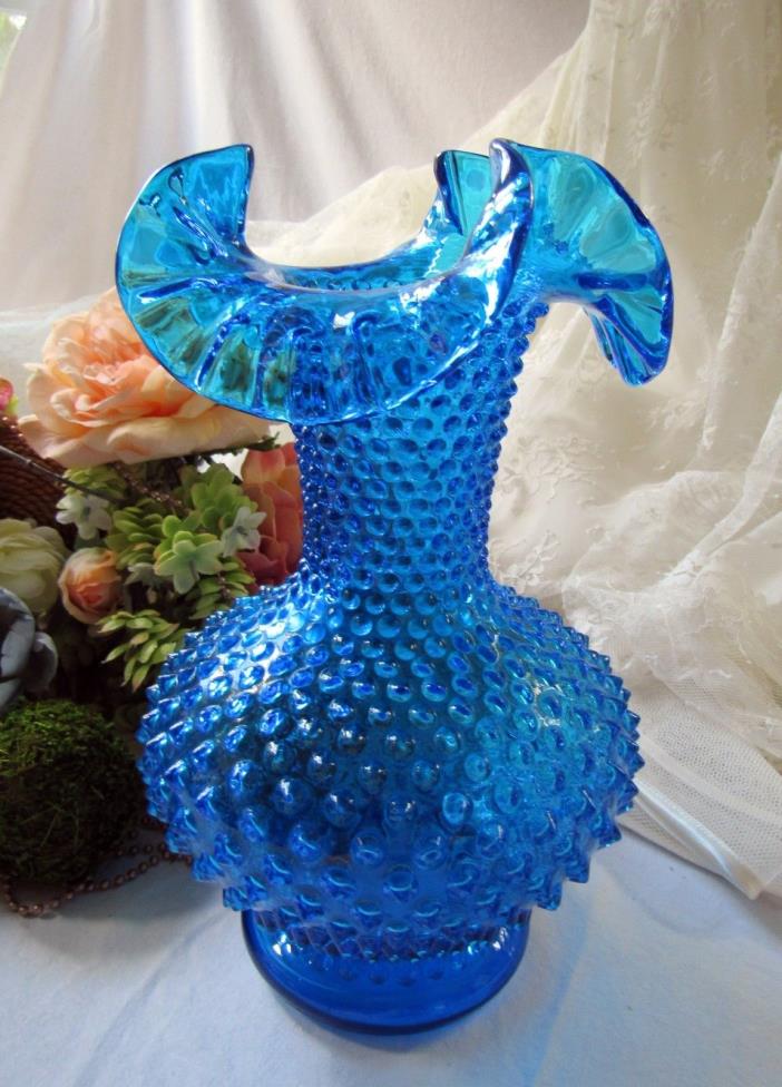 Cobalt,Colonial Blue,Hobnail,Large Vase,VTG Fenton,Centerpiece,Art Glass,Tall