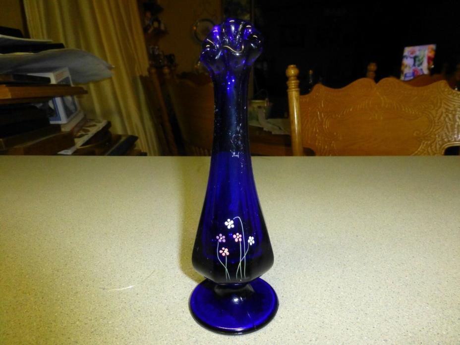 Vintage Fenton Cobalt Blue Vase, with Sticker and Signed, RARE