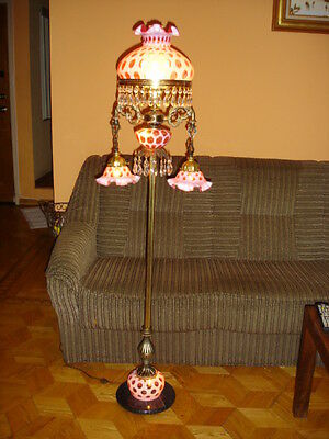 FENTON GWTW style 5 BULBS FLOOR LAMP CRANBERRY COIN DOT GLASS