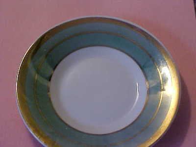 4 1/2 IN SAUCER / DISH GOLD GREEN & WHITE MARKED TRINA