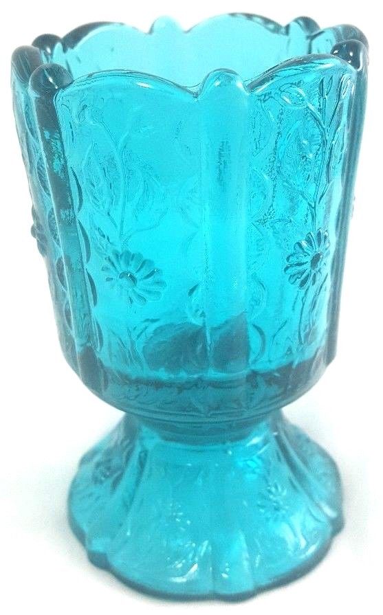 Fenton Blue Floral Flower Art Glass Candle Holder