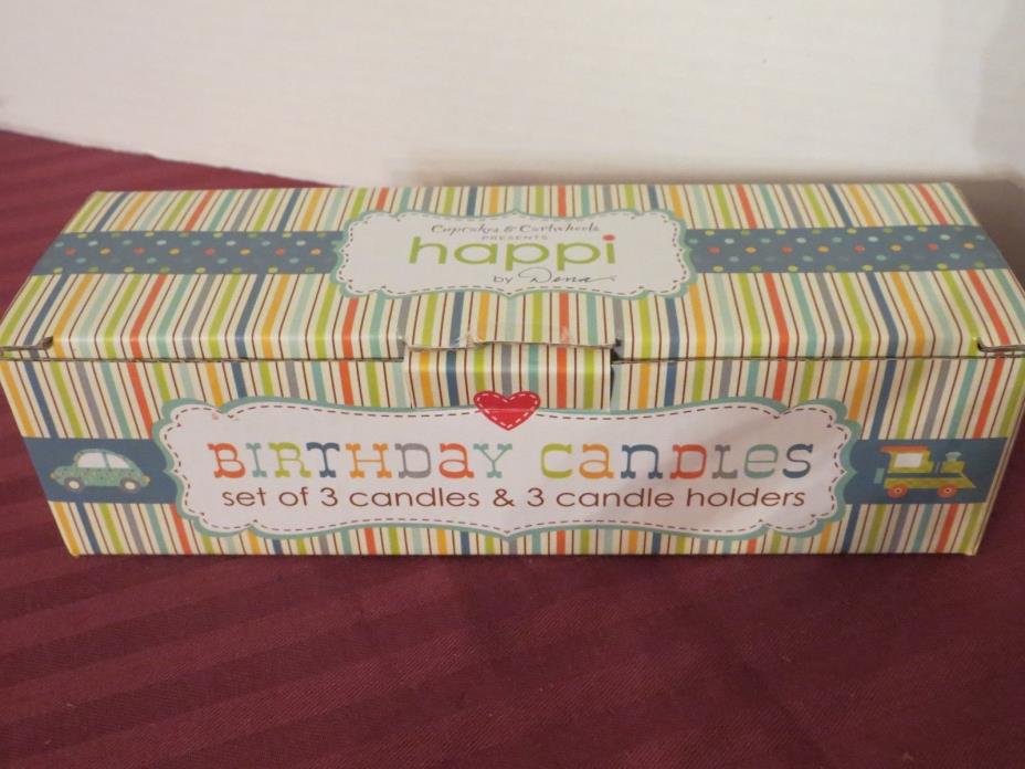 CUPCAKES AND CARTWHEELS HAPPI-BIRTHDAY CANDLES & HOLDERS