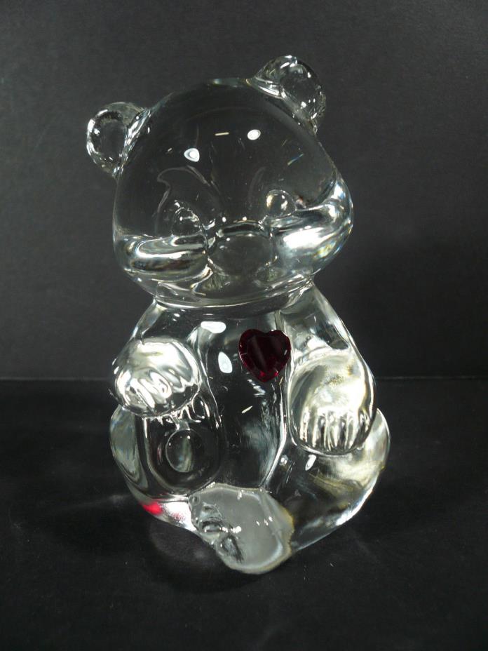 FENTON GLASS JANUARY BIRTHDAY BEAR FIGURINE WITH RED GARNET HEART