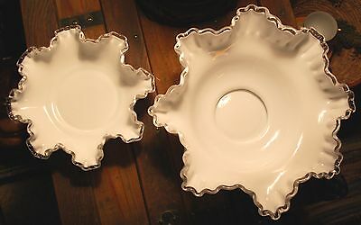 Set of 2 Vintage FENTON SilverCrest WHITE MILK GLASS Bowl Dish  RUFFLE 10.5 & 8