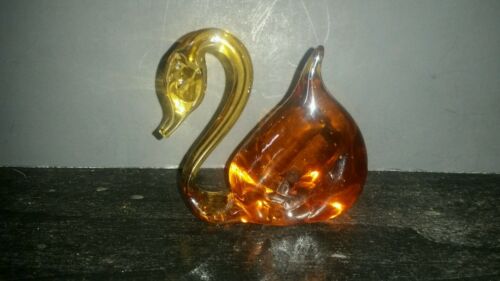 VINTAGE GLASS /  / FIGURINES / SWANS / AMBER / PAPERWEIGHTS (1)