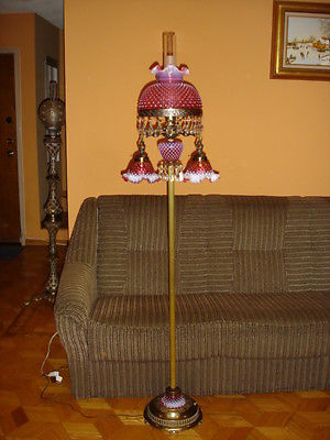 Vintage FENTON Cranberry Opalescent Hobnail FLOOR LAMP-4 bulbs