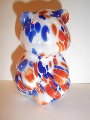 Fenton Glass Fetty RED WHITE & BLUE PATRIOTIC HOLLOW BLOWN SITTING BEAR GSE!