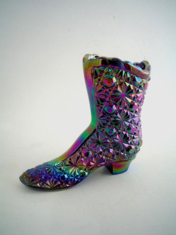 Vintage Fenton Amethyst Carnival Glass Daisy Pattern Tall Ladies Boot Marked