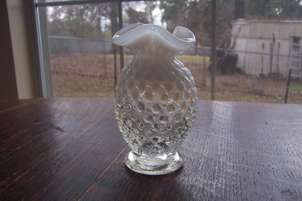 Vintage Fenton Moonstone Opalescent Hobnail Miniature Vase