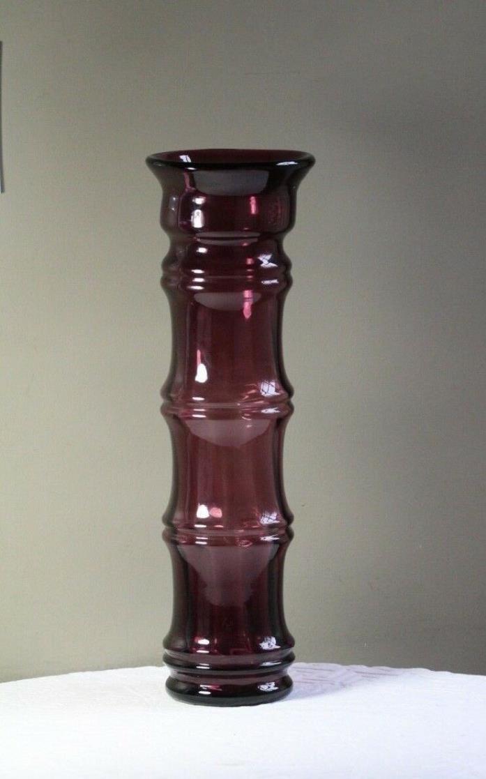Large Blenko 2002 Bamboo Amethyst Purple Art Glass Vase ~ Signed