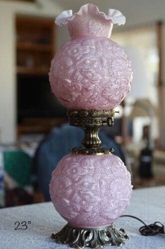Fenton Gone With The Wind Lamp Lavender Pink Poppy Pattern 23”