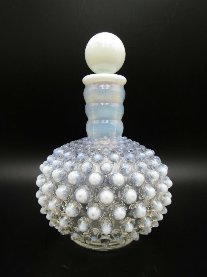 Vintage Fenton White Opalescent Hobnail Cologne / Perfume Bottle w/ Stopper