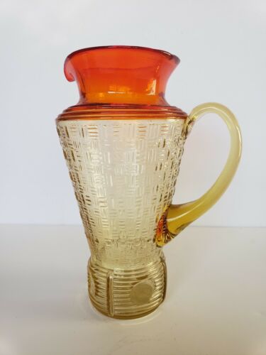 Vintage Amber Amberina Orange Art Glass Creamer Pitcher. Basket weave pattern.