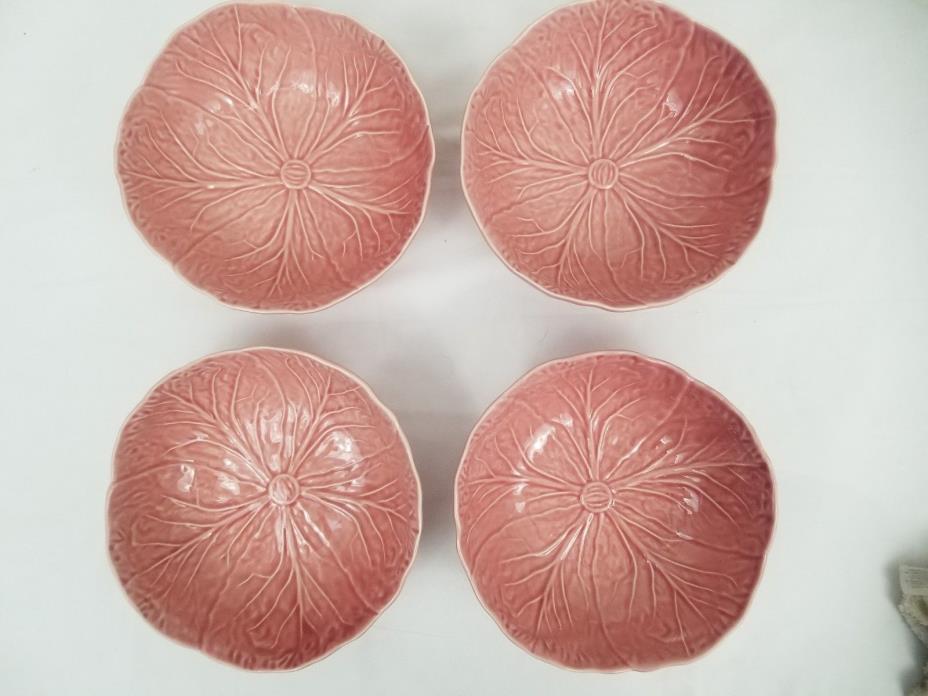 4 Vintage San Raphael Bowls Portugal Bordallo Heiro Pink Cabbage Leaf 6 1/2
