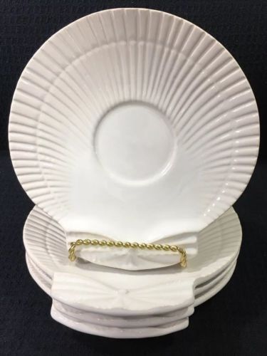 4 Bordallo Pinheiro Scalloped Scallop Sea Shell Saucers White Cream Portugal