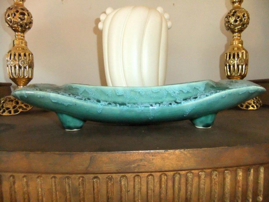 Brush McCoy Mid Century Modern Blue-Green Art Pottery Candle Holder Planter