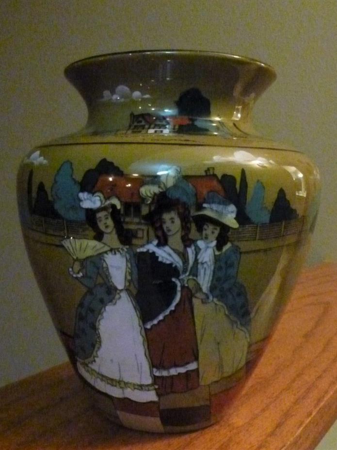 Rare Buffalo Pottery Deldare Ware Vase English Village Colonial Lady