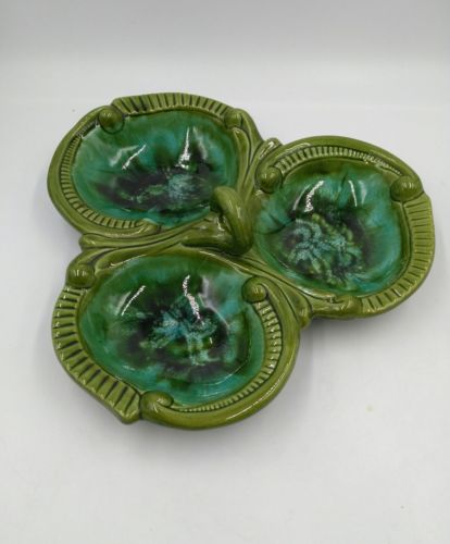 Vintage Maurice of California USA Pottery Serving Dish Green SwirlscG-812