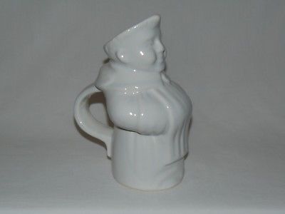 Vintage California American White Art Pottery Pitcher Jug  Vase  Priest Monk