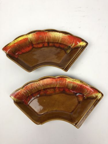 (2) Vtg MAURICE OF CALIFORNIA USA ORANGE BROWN DISH NUTS CANDY HIPSTER