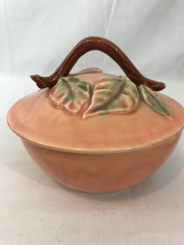 Vintage Belmar of California Peach Tree Branch Covered Dish Lid and Bowl USA#320