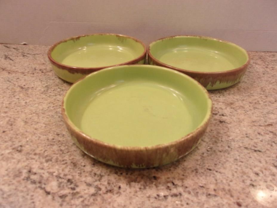 3 Jaska of California, Cascade Ware Condiment Bowls, Green w/Brown Drip Glaze