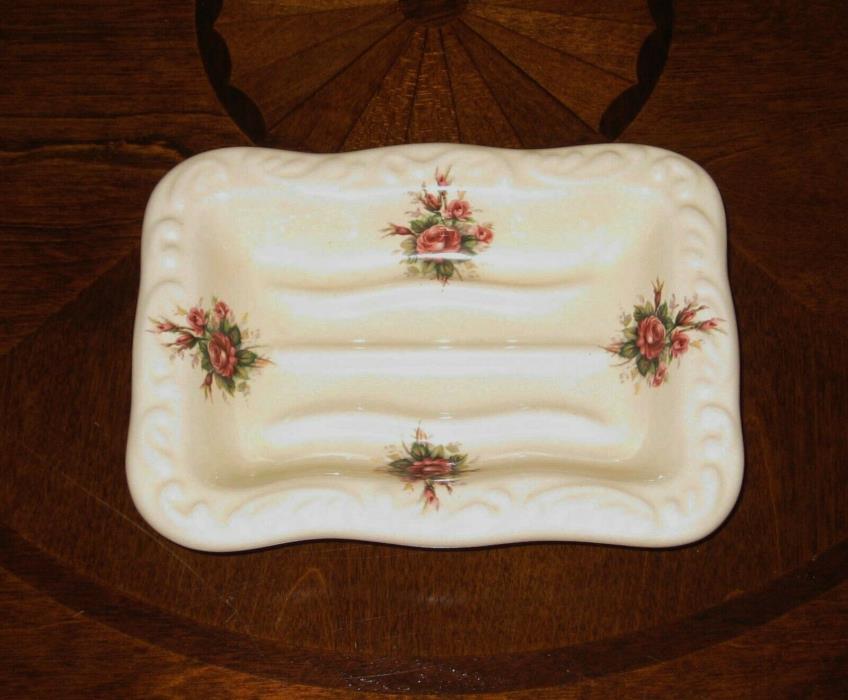 Vintage Athena California Pottery Soap Dish Ceramic Floral Roses